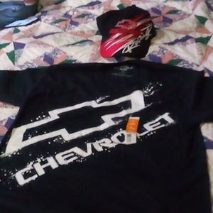 Black  short sleeve tshirt with Chevrolet written on front and black cap